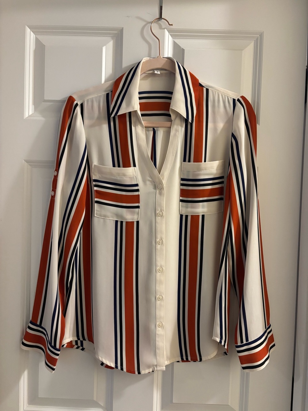 Striped Button-Front Women's Blouse in Cream and Rust